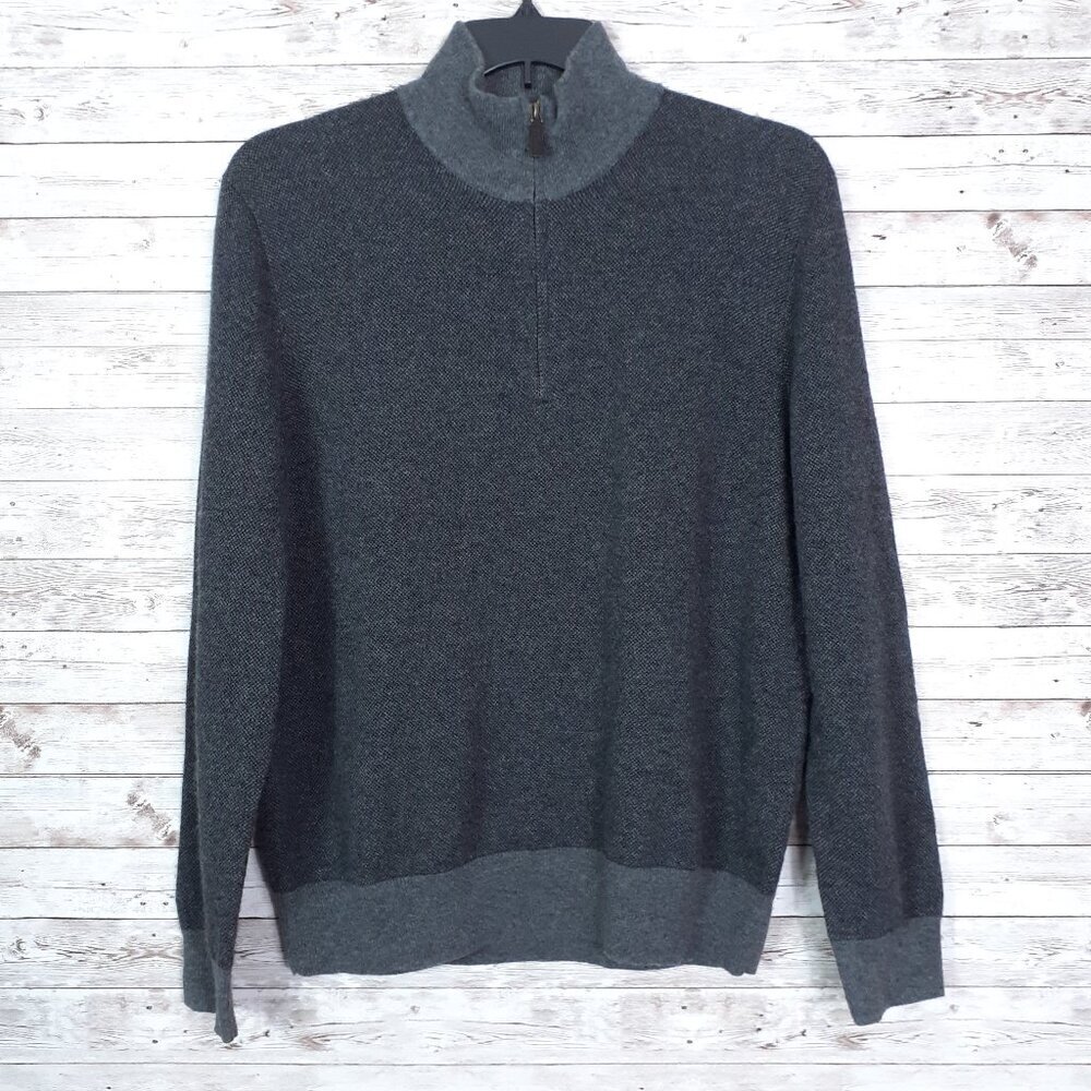 Polo Ralph Lauren Mens 100% Soft Wool Sweater L 1/4 Zip Long Sleeve Gray 170
